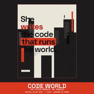 Stampa tipografica minimalista "Code World", decorazione per la scrivania di uno sviluppatore software (Giclée d'archivio)
