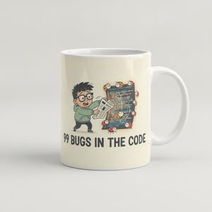 99 Bugs in the Code Mug, Funny Programmer Coffee Mug, Software Engineer Gift, Developer Coworker Gift, 11oz 15oz Ceramic