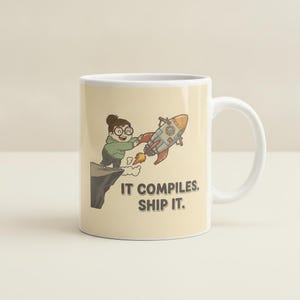 Taza "It Compiles Ship It", taza de café divertida para programadores, regalo para ingenieros de software, regalo para compañeros de trabajo desarrolladores, cerámica de 325 ml (11 oz) y 444 ml (15 oz).