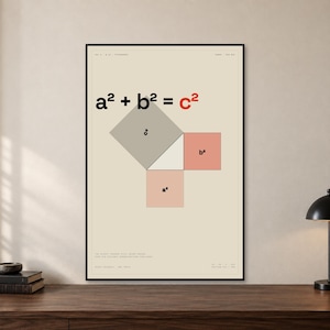 Satz des Pythagoras als Kunstdruck, minimalistisches Geometrie-Poster, Kunst für MINT-Fächer, Dekoration für Mathematik-Klassenzimmer, Dekoration für Homeschooling, Lernposter