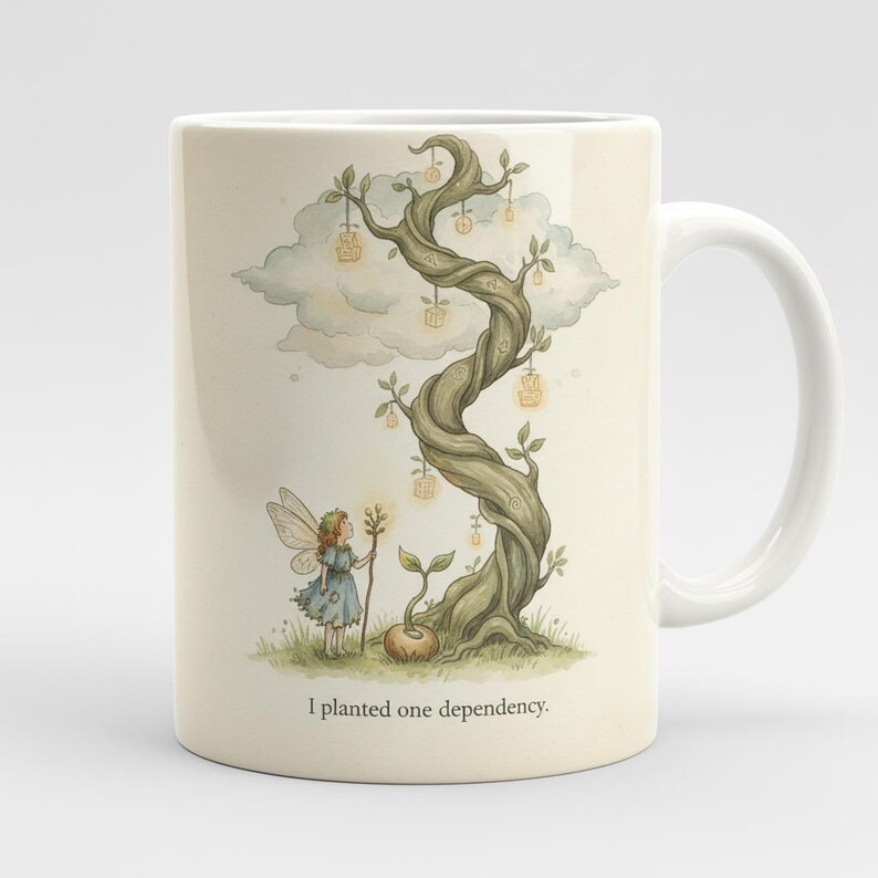 One Dependency Mug – JavaScript Fable — Watercolor Programmer Gift, view 5 of 8