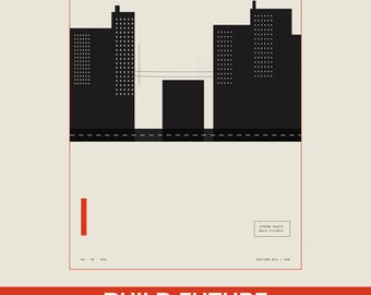 Build Future Minimalist Typographic Print, Founder Maker Wall Art, Dark Monochrome Office Decor