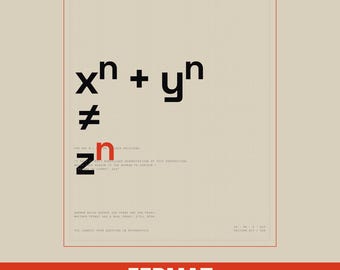 Lámina de matemáticas sobre el último teorema de Fermat, póster minimalista de teoría de números (descarga digital)