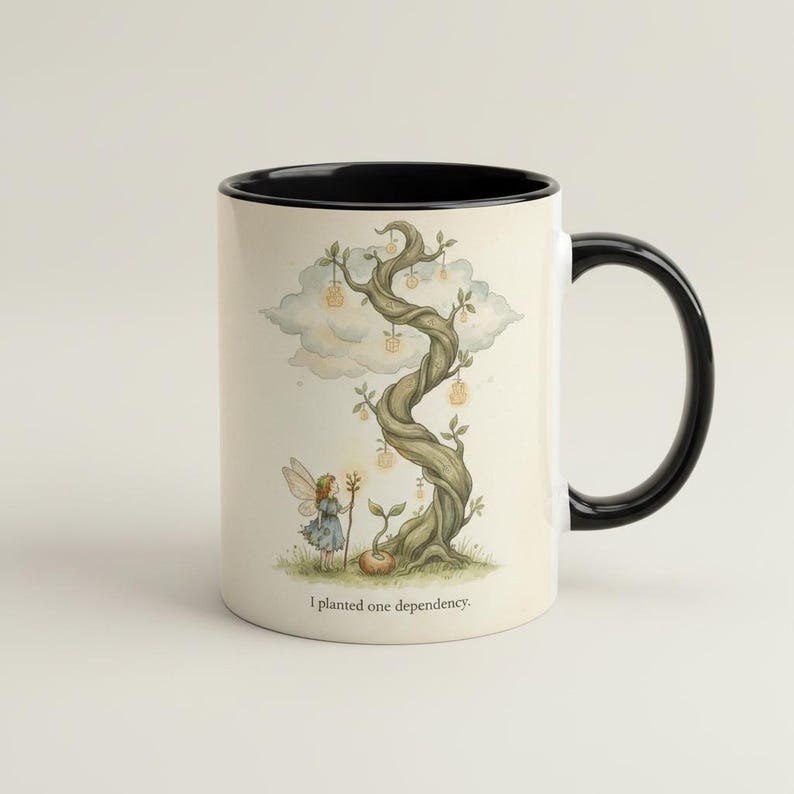 One Dependency Mug – JavaScript Fable — Watercolor Programmer Gift, view 7 of 8