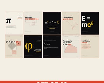 Conjunto de láminas de arte matemático: Fibonacci, Pi, proporción áurea (descarga digital)