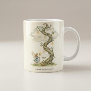 One Dependency Mug – JavaScript Fable — Watercolor Programmer Gift, view 1 of 8