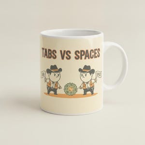 Tabs vs Spaces Mug, Funny Programmer Coffee Mug, Software Engineer Gift, Developer Coworker Gift, 11oz 15oz Ceramic