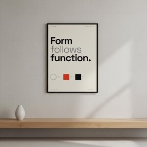 Póster Bauhaus «La forma sigue a la función», arte mural tipográfico, lámina sobre filosofía del diseño, decoración minimalista oscura.