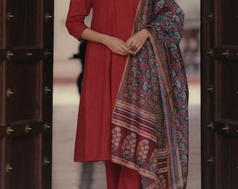 Floral Printed Women Cotton Anarkali Kurta With Dupatta Set,Indian Party Wear