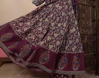 Anarkali Kurti-broek met bloemenprint en katoenen print met dupatta-set,trouwkleding Salwar Kameez
