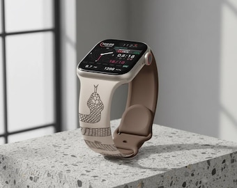 Engraved Snake Apple Watch Band | Silicone Statement Strap, Milk Tea Coffee Color