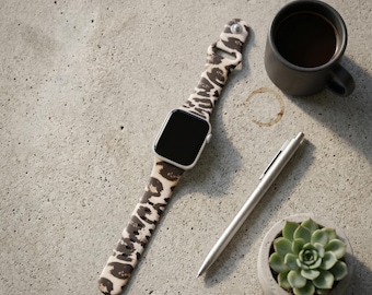 Leopard Print Silicone Apple Watch Band | Soft Floral Strap Bracelet Sizes 38–49mm