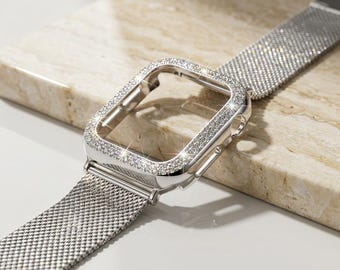 Diamond Case Milanese Strap for Apple Watch | Stainless Steel Bracelet 40mm 44mm 45mm
