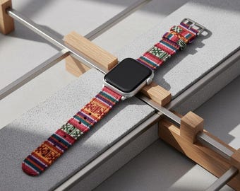 Bohemian Woven Nylon Apple Watch Band – Ethnic Pattern Strap Sizes 38–45mm