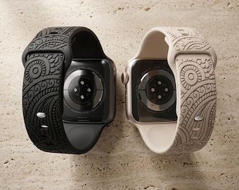 Engraved Boho Silicone Apple Watch Band | Soft Comfortable Strap Sizes 40–49mm