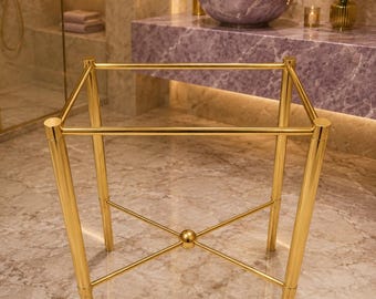 Moldura de luxo para lavatório em aço inoxidável | Base de pia personalizada em metal com acabamento em ouro titânio