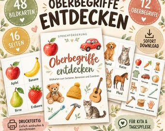 Tarjetas ilustradas para preescolar | 48 tarjetas con 12 categorías | Desarrollo del lenguaje, vocabulario y juego de emparejamiento para preescolar (PDF)
