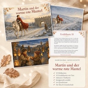 Kamishibai Sankt Martin – Martin och den varma röda kappan | 10 bild- och berättelsekort | Daghem och förskola | Utskrivbar PDF