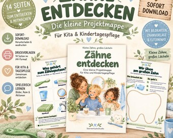 Descubriendo la salud dental en la guardería | Proyecto de cepillado dental para menores de 3 años con tarjetas ilustradas, plantilla de cepillado e información para padres | PDF de 14 páginas