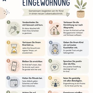 4 posters voor de wenperiode bij de kinderopvang | Tips voor ouders | Ouderinformatie | Mededeling kinderopvang | PDF-download | DIN A4