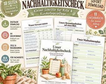 Nachhaltigkeitscheck Kita | 11 Checkbereiche & Maßnahmenplan | 18 Seiten Checklisten für Nachhaltigkeit und BNE | PDF