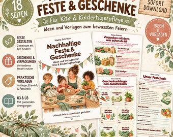 Nachhaltige Feste & Geschenke Kita | 18 Seiten Ideen und Vorlagen | Geschenkverpackungen, Geschenkanhänger und BNE | PDF