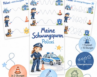 Police-themed handwriting exercises for children | Fine motor skills & pencil grip for kindergarten and preschool | 5 difficulty levels | PDF