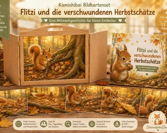 Kamishibai Interactive Story Autumn | Flitzi and the Missing Autumn Treasures | 10 Picture Cards for Kindergarten & Daycare