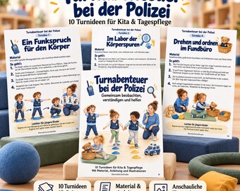 Ideas de gimnasia con temática policial para preescolar y jardín de infancia | 10 juegos de movimiento con temática policial | Actividades de gimnasia y movimiento para niños | PDF de 12 páginas