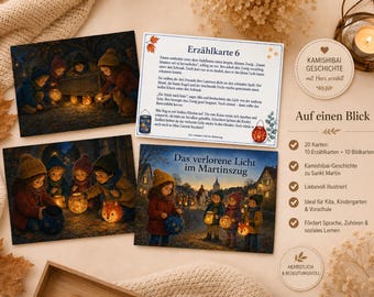 Kamishibai Saint Martin – La luz perdida en el desfile del Día de San Martín | 20 tarjetas con cuentos e imágenes para guarderías y jardines de infancia