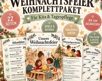 Kit completo para fiesta de Navidad en guarderías y jardines de infancia | Planificando una celebración navideña | Programa de Adviento para niños | PDF imprimible