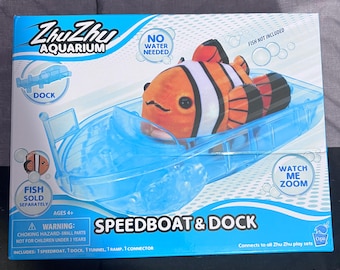 Aquariumspeedboot en aanlegsteiger: nieuw in doos!
