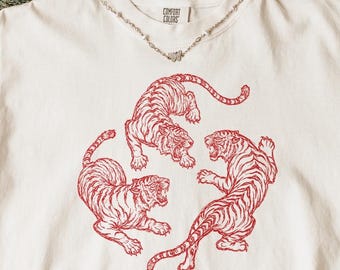 Camiseta japonesa con estampado de tigres de pelea, estilo vintage, con diseño de tatuaje, regalo retro para amantes de los tigres, unisex.