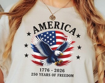 Camiseta con el águila de Estados Unidos (1776-2026), camiseta del 250 aniversario de EE. UU., regalo patriótico del 4 de julio, camiseta de estrellas y rayas por 250 años de libertad.
