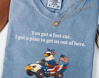 Camiseta Comfort Colors Fast Car 4th of July, diseño de Apple Car Driving, camiseta con cita de Tracy Chapman, camiseta Whimsical Escape