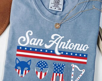Camiseta corta y top de corte recto Comfort Colors San Antonio Retro Texas Basketball 4th of July