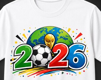 Camiseta para aficionados al fútbol, camiseta para torneos internacionales, camiseta con estampado de trofeo, regalo para aficionados al deporte, ropa de fútbol colorida.