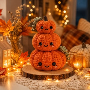 Pumpavirkmönster PDF, höstheminredning, Halloween Amigurumi pumpa, höstbordsdekoration, flerskiktad brickdekoration