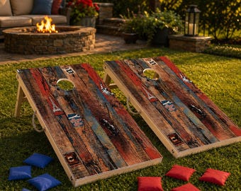 Rustieke vintage cornhole-bordset – 4 x 2 FT houten werpspel met 8 zakken