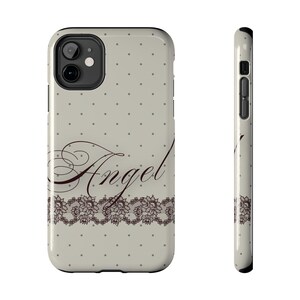 Funda para teléfono con banda de encaje Angel Script / Estampado vintage de lunares