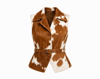 Gilet da donna in pelle bovina con pelo / Gilet western con cintura di QUIOR