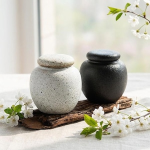 Small Ceramic Memorial Urn with Lid, Handmade Keepsake Urn for Ashes, Matte Black and Beige Cremation Urn for Pet or Human Remains