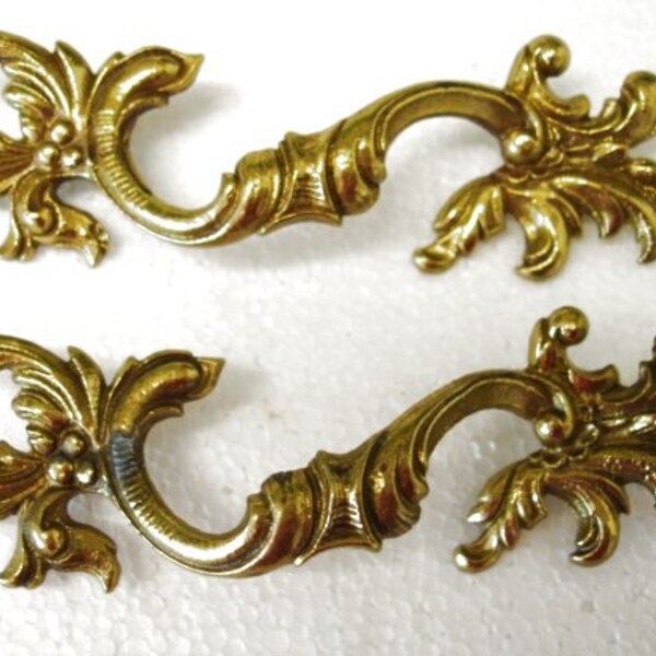 Vintage 2 Brass French Provincial Pull Handles No. 210