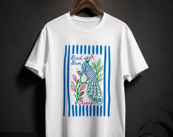 Retro Tropical Peacock PNG | Bird Bam Cheers Summer Shirt Design | Colorful Cocktail Bird Graphic | Sublimation PNG | Instant Download