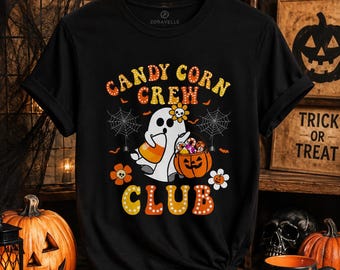 Candy Corn Crew Club PNG | Cute Ghost Halloween PNG for Kids | Trick or Treat Shirt Design | Retro Halloween Sublimation | Printable PNG