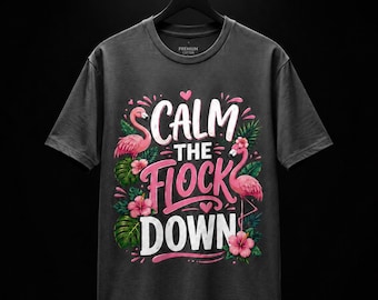 Calm the Flock Down PNG | Funny Flamingo Summer Shirt Design | Tropical Floral Sublimation PNG | Beach Vacation Digital Download