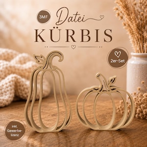 Könnte beinhalten: Zwei hellbeige, offene Kürbis-Silhouetten aus Kunststoff. Der höhere Kürbis hat eine schlanke, längliche Form, während der kürzere runder ist. Beide haben einen Stiel an der Oberseite und werden als ein Set aus zwei Dekorationsartikeln präsentiert.