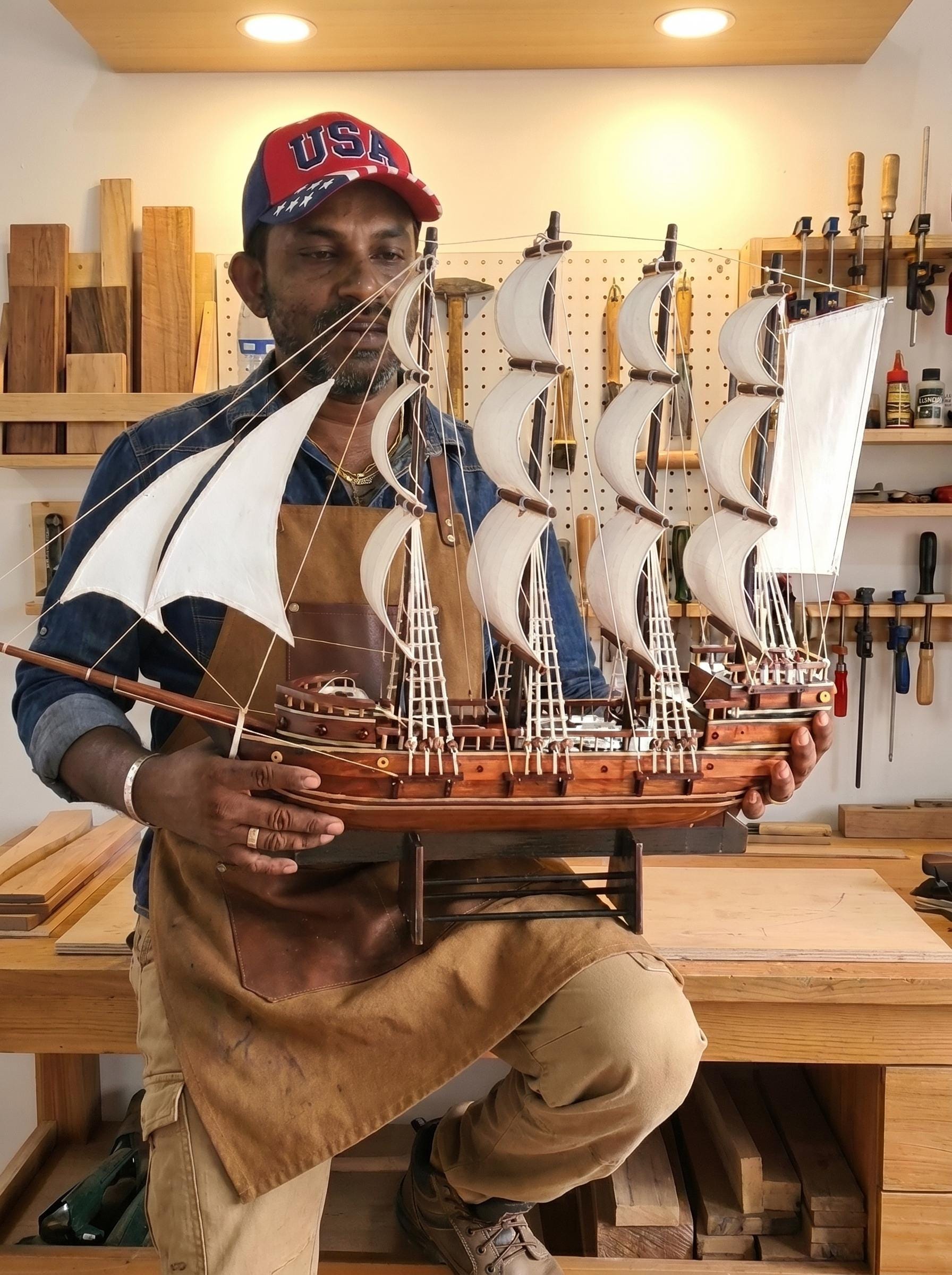 Large Handmade Wooden Sailing Ship Model | Rustic Maritime Decor ...