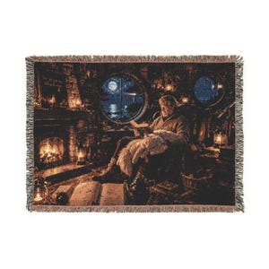 Miro and the Moonkeeper Cozy Candlelit Reading Scene Woven Blanket | Library Night Throw