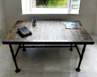 Reclaimed Distressed Desk with Pipe legs, well built, Quality, Character, Customizable.
